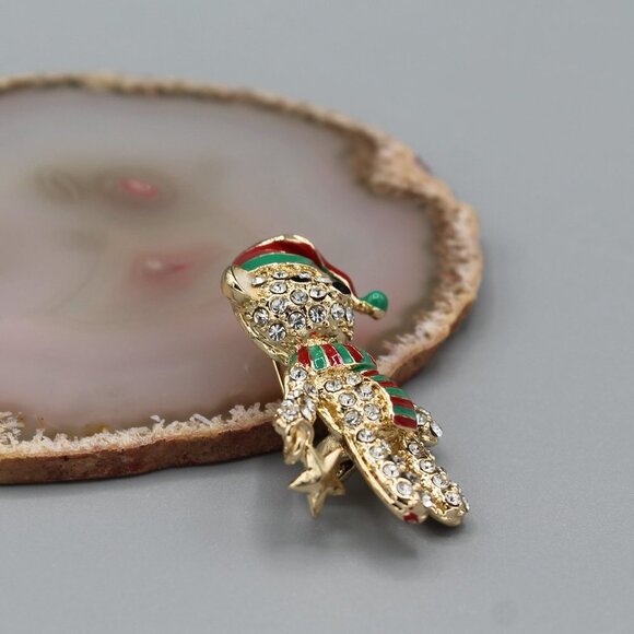 Jewelry pin brooch Holidays Christmas bear Santa yellow gold tone sparkly cute - Picture 5 of 13